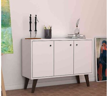 Buffet Moderno branco em MDF 15mm com três portas e uma prateleira