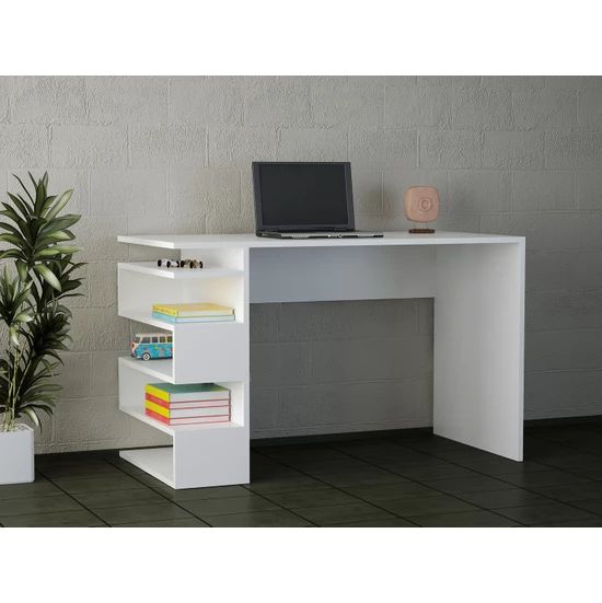 Escrivaninha reta sem gavetas, com nicho lateral