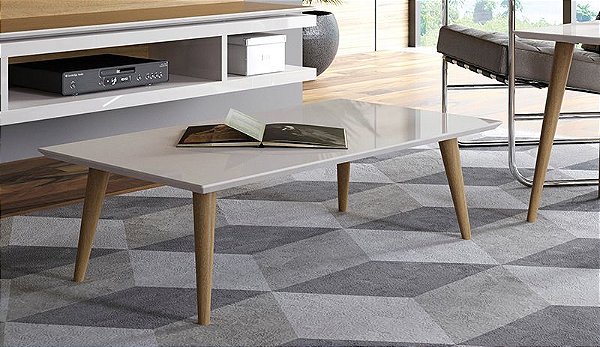 Mesa de apoio retangular com pés em madeira