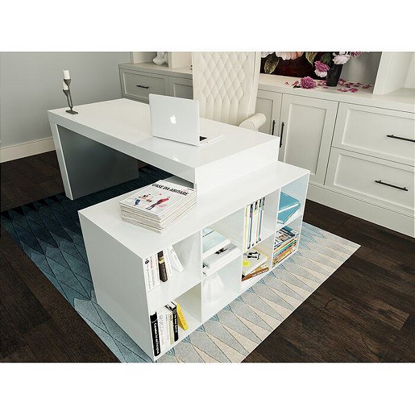 Escrivaninha em L com mesa e armário em BP  Branco!