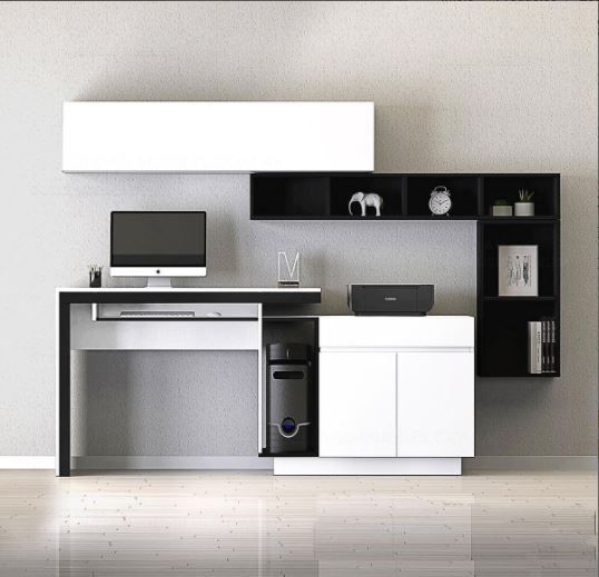 Kit home Office com escrivaninha reta e armários suspensos em MDF 15 mm.