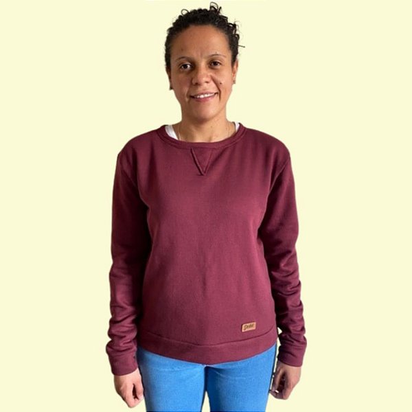 Blusa de Moletom Básica Gola Redonda Vinho