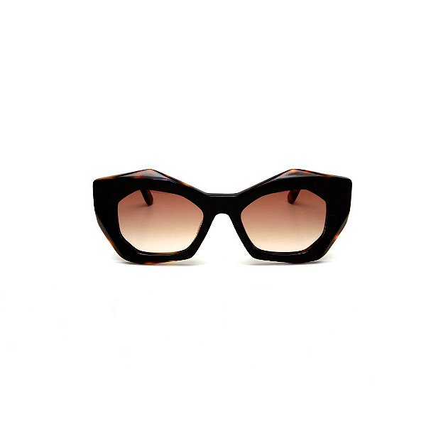 Óculos de Sol Gustavo Eyewear G108 5. Cor: Preto e animal print. Haste animal print. Lentes marrom.