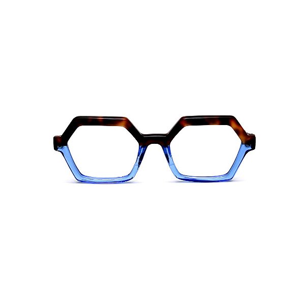 Óculos de Grau Gustavo Eyewear G123 7 em Animal Print e azul, hastes animal print. Clássico