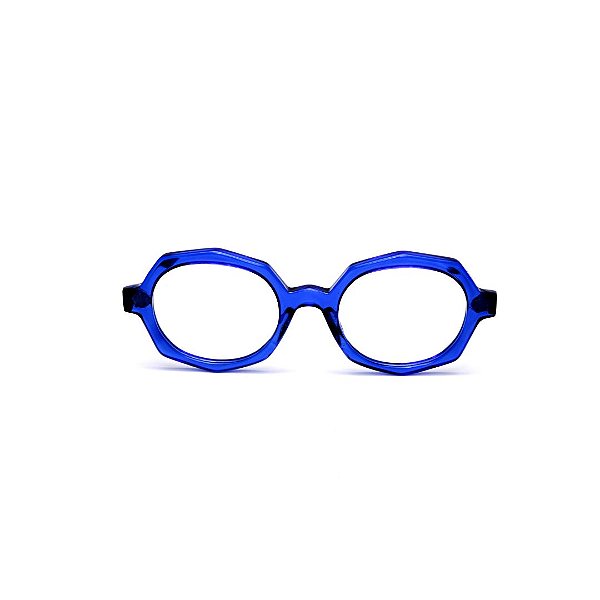 Óculos de Grau G121 2 na cor azul translúcido com as hastes animal print.