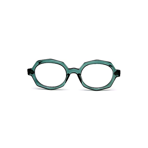 Óculos de Grau G121 5 na cor verde translúcido com as hastes animal print.