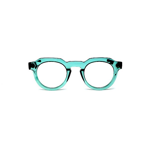 Óculos de Grau G66 6 na cor acqua com as hastes animal print. Modelo unisex