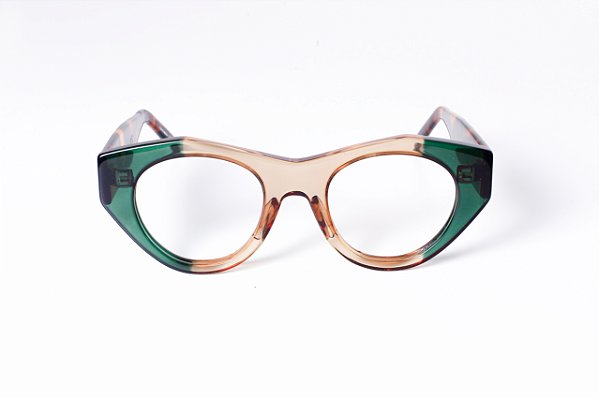 Óculos de Grau Gustavo Eyewear G119 6 nas cores âmbar e verde, hastes Animal Print.