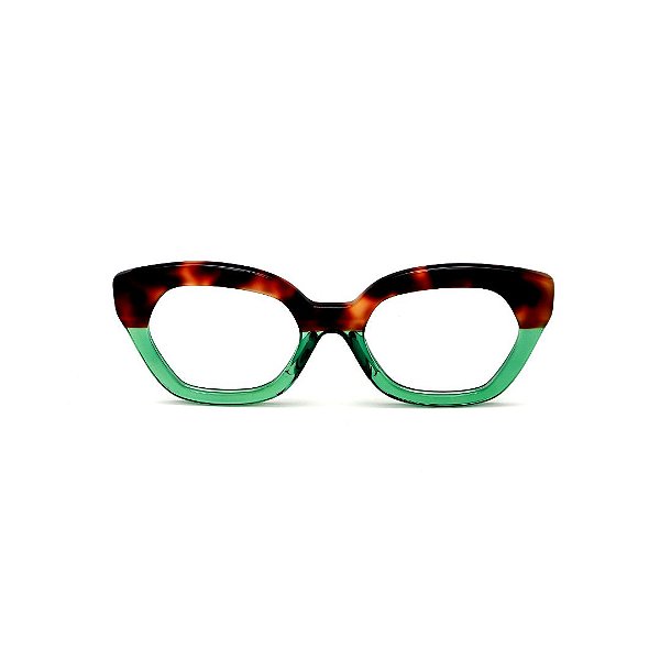 Óculos de Grau G70 5 em animal print e verde translúcido com hastes animal print. Clássico