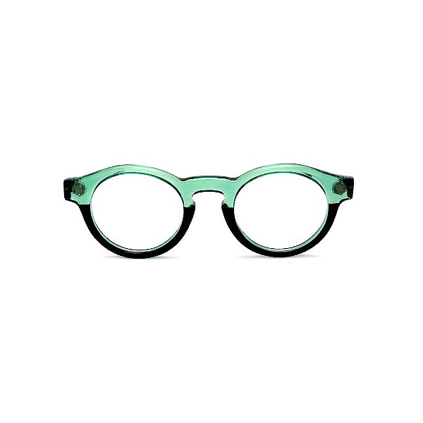 Óculos de Grau Gustavo Eyewear G29 2 nas cores acqua e preto, hastes pretas.