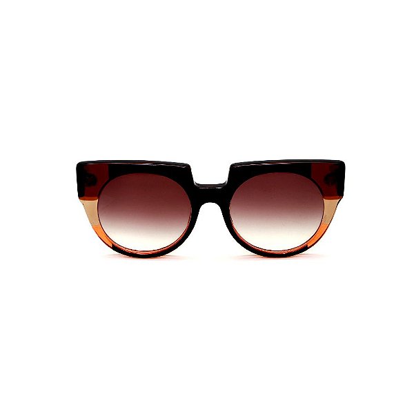 Óculos de Sol Gustavo Eyewear G135 1 nas cores preto, marrom, âmbar e laranja, hastes marrom. Lentes marrom.