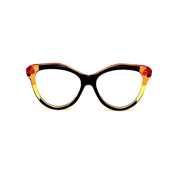 Óculos de Grau Gustavo Eyewear G126 1 nas cores, preto, amarelo e laranja, hastes laranja.