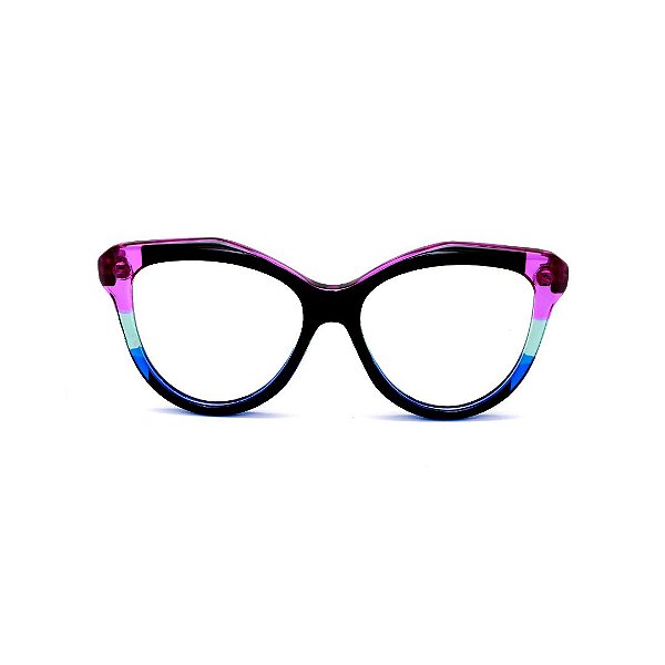 Óculos de Grau Gustavo Eyewear G126 13 nas cores preto, violeta e azul, hastes animal print.