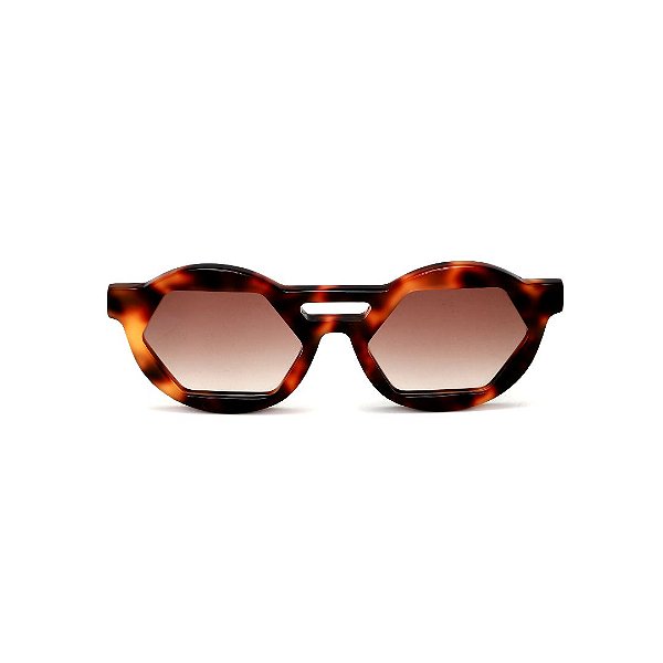 Óculos de Sol Gustavo Eyewear G134 3. Cor: Animal prit. Haste animal print. Lentes marrom.