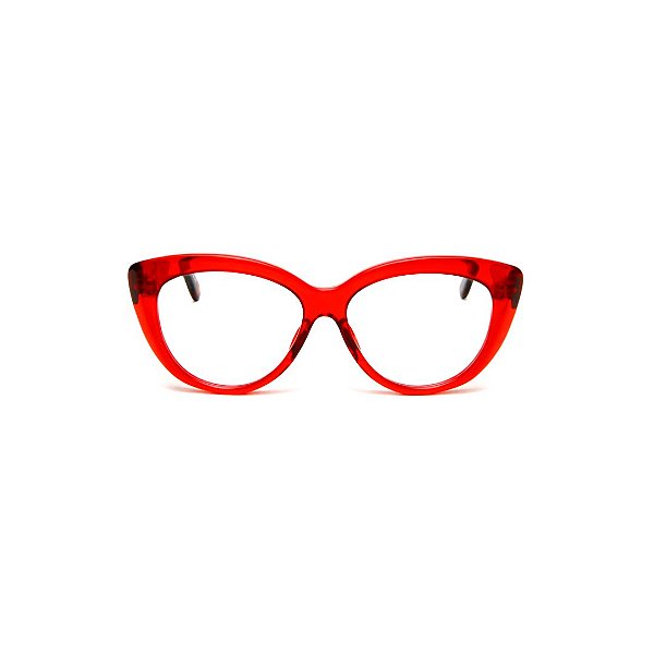 Óculos de Grau G107 2 na cor vermelho translúcido e as hastes animal print.