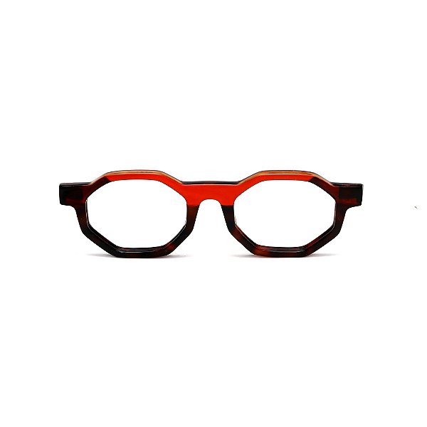 Óculos de Grau Gustavo Eyewear G136 3 em Animal print, vermelho e marrom, hastes marrom.