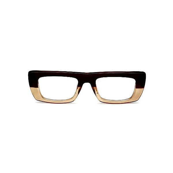 Óculos de Grau Gustavo Eyewear G80 3 nas cores marrom e âmbar, hastes marrom.