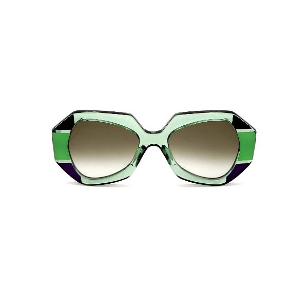 Óculos de Sol Gustavo Eyewear G139 1. Cor: Acqua translúcido, preto, azul e verde citrus. Haste preta. Lentes cinza.