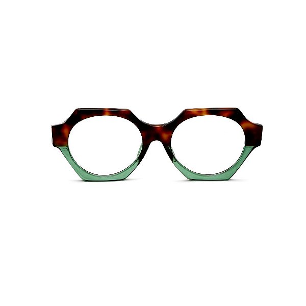Óculos de Grau Gustavo Eyewear G72 1 em Animal Print e verde, hastes animal print. Clássico