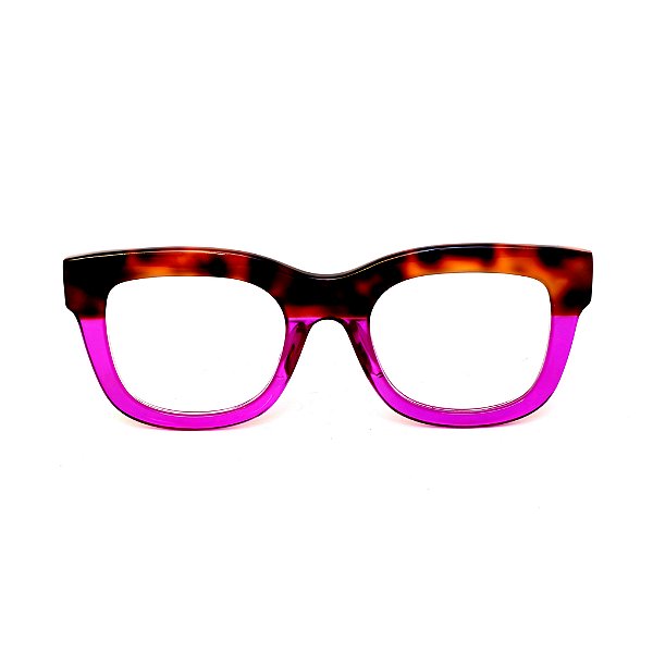 Óculos de Grau Gustavo Eyewear G57 1 em animal Print e violeta, com hastes Animal Print. Clássico