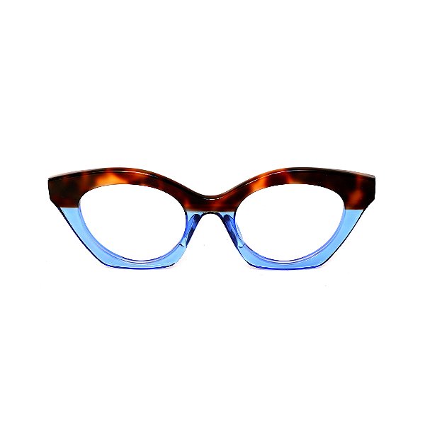 Óculos de Grau G71 2 em animal print e azul com as hastes azuis. Clássico