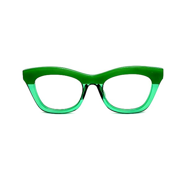 Óculos de Grau Gustavo Eyewear G69 3 nas cores jade e verde translúcido com as hastes pretas.