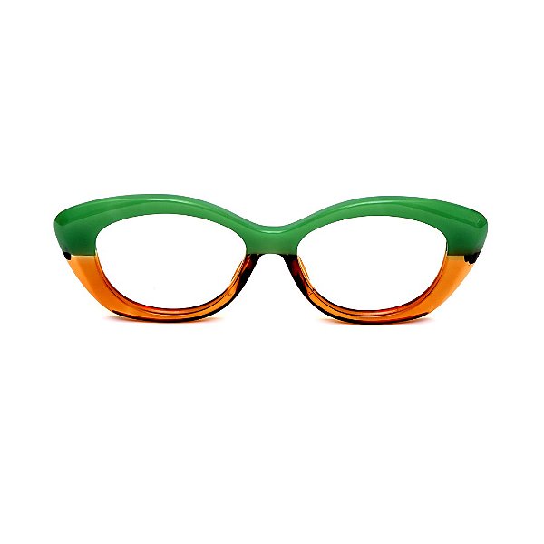 Óculos de Grau G103 4 nas cores verde e caramelo, com as hastes pretas.