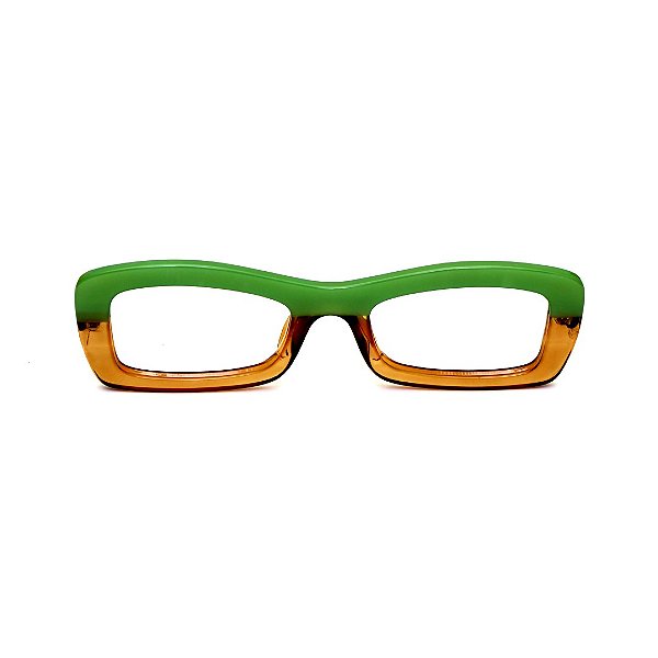 Óculos de Grau Gustavo Eyewear G34 2 nas cores verde e âmbar, com hastes pretas.