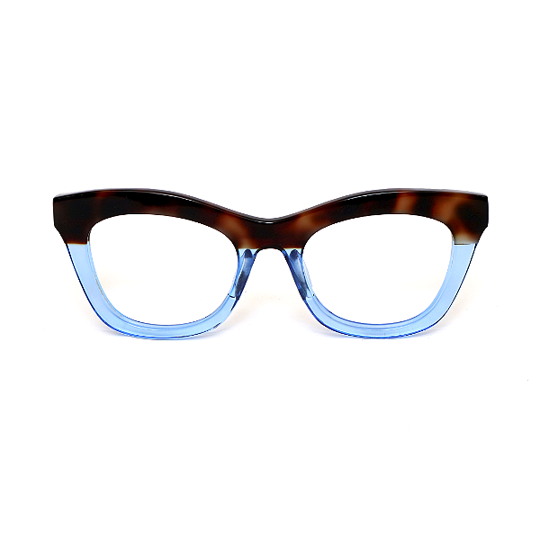 Óculos de Grau Gustavo Eyewear G69 4 em animal print e azul com as hastes animal print. Clássico