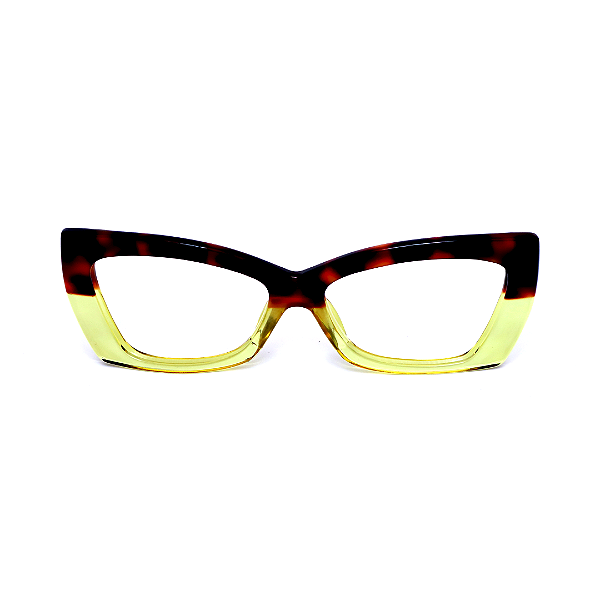 Óculos de Grau G81 9 em animal print e amarelo com as hastes marrom. Clássico