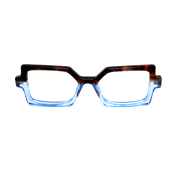 Óculos de Grau G127 2 em animal print e azul, hastes animal print. Clássico