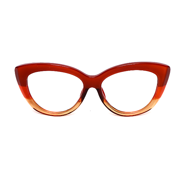 Óculos de Grau G107 8 nas cores doce de leite escuro, vermelho translúcido e âmbar com as hastes preta.