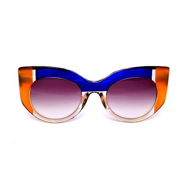 Óculos de Sol G13 5 nas cores azul, fumê e caramelo com as hastes azuis.