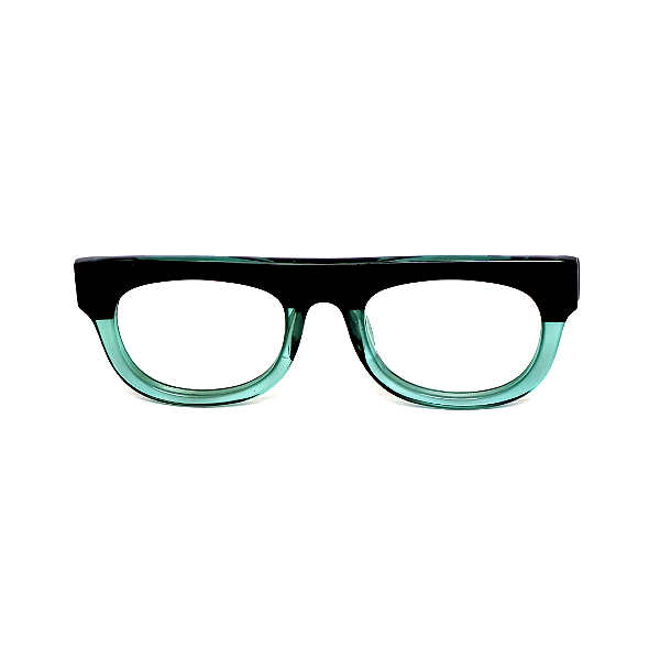 Óculos de Grau Gustavo Eyewear G14 5 nas cores preto e acqua, com as hastes pretas.