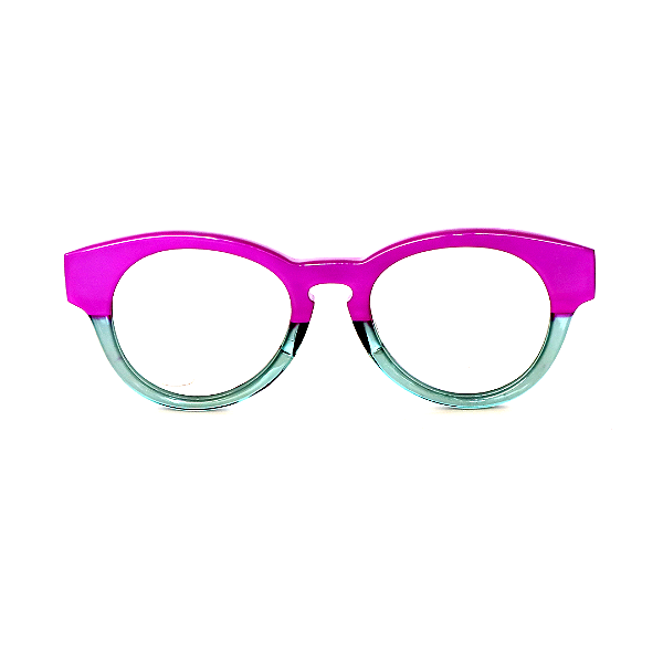 Óculos de Grau Gustavo Eyewear G47 4 nas cores violeta e acqua, com as hastes violeta.