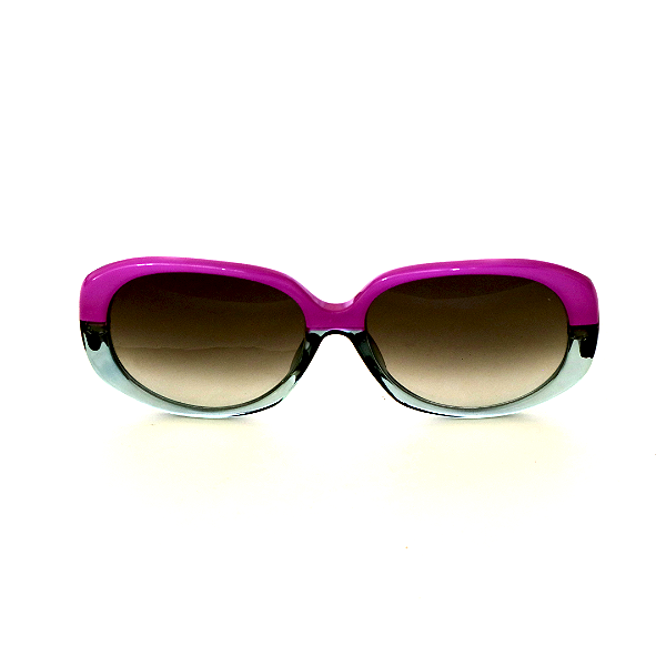 Óculos de Sol Gustavo Eyewear G122 2 nas cores violeta e acqua, com as hastes em Animal Print e lentes marrom.
