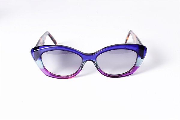 Óculos de Sol G103 2 nas cores azul, acqua e violeta, com as hastes animal print e lentes cinza.