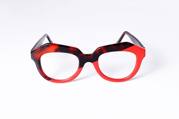 Óculos de Grau Gustavo Eyewear G37 10 em Animal Print e vermelho, hastes marrom..