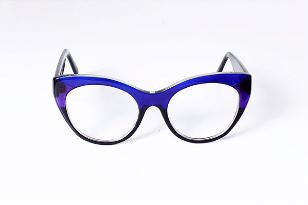 Óculos de Grau Gustavo Eyewear G65 3 nas cores azul e preta, hastes pretas.