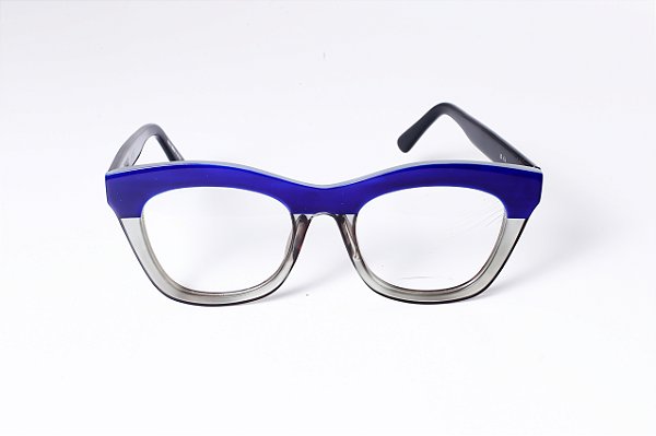 Óculos de Grau Gustavo Eyewear G69 6 nas cores azul e fumê e hastes pretas