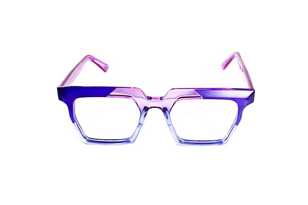 Óculos de Grau G159 4 em tons de azul e lilás, com as hastes lilás.
