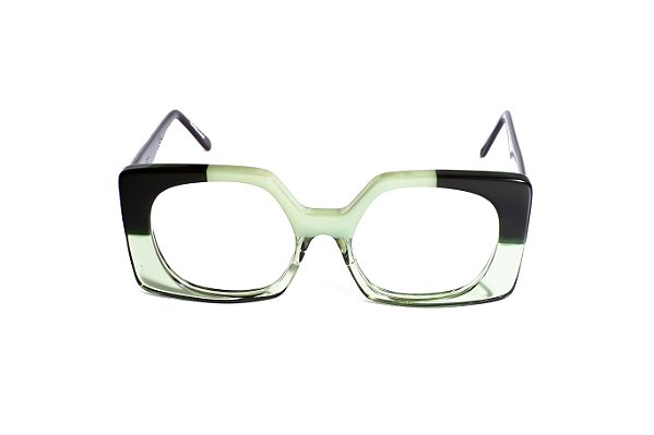 Óculos de Grau G154 6 em tons de verde, com as hastes marrom.