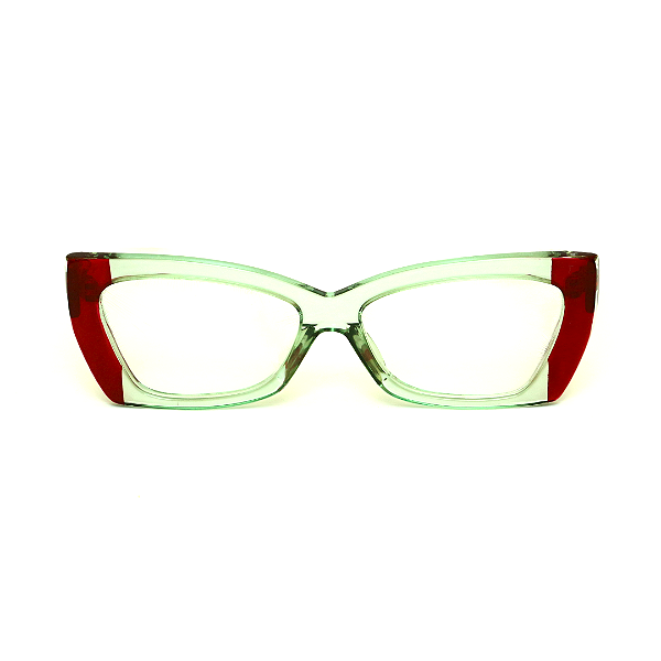 Óculos de Grau G81 6 nas cores acqua e vermelho, com as hastes vermelhas.