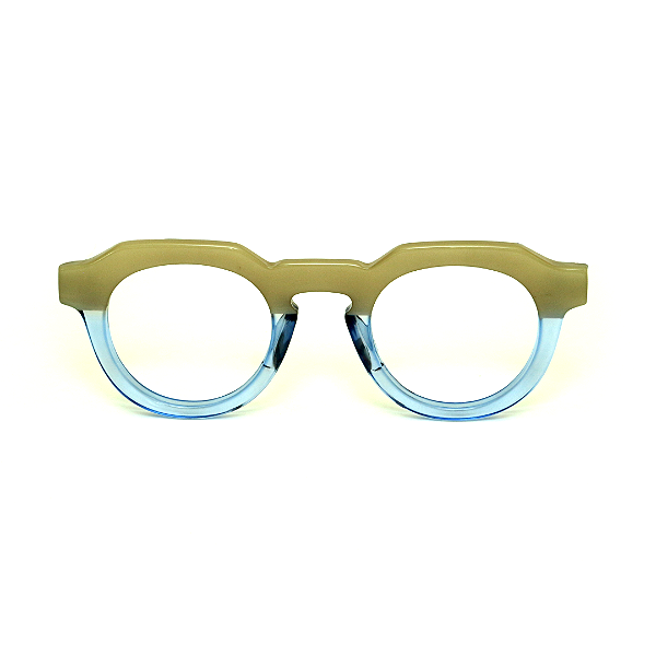 Óculos de Grau G66 7 nas cores cinza e azul, com as hastes pretas. Modelo unisex.