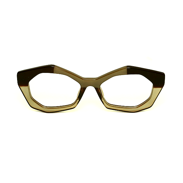 Óculos de Grau Gustavo Eyewear G53 5 em tons de cinza e marrom, com as hastes marrom.
