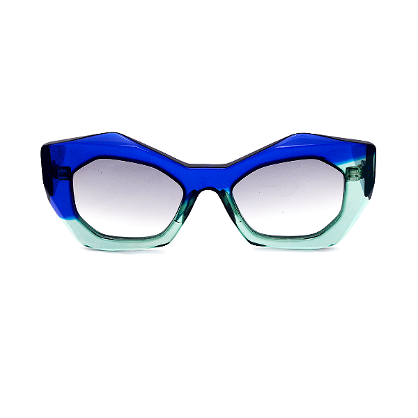Óculos de Sol Gustavo Eyewear G108 4 em tons de azul, hastes azuis e lentes cinza.