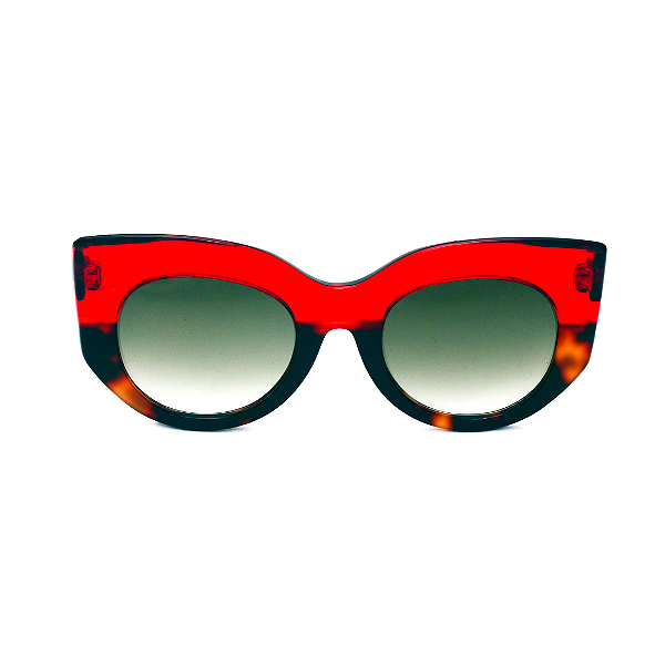 Óculos de Sol Gustavo Eyewear G13 2 em Animal Print e vermelho, hastes vermelhas e lentes cinza. Clássico
