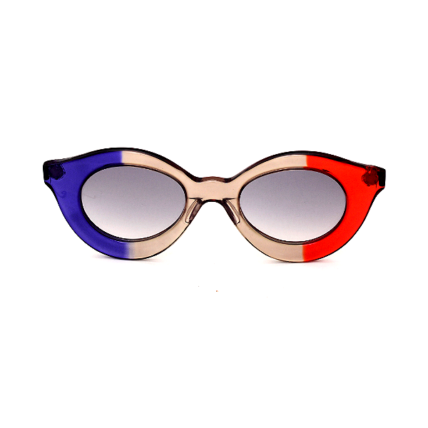 Óculos de Sol Gustavo Eyewear G10 2 em azul, fumê e veremlho, hastes fumê e lentes cinza.