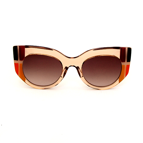 Óculos de Sol Gustavo Eyewear G13 8 em âmbar, laranja, vermelho, preto e marrom, hastes Animal Print e lentes marrom. Art Deco