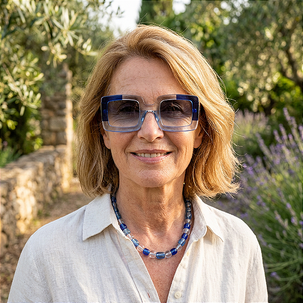 G01 — Azul e fumê | Acetato italiano Mazzucchelli, quadrado oversized, fabricado à mão no Brasil em 30 dias. Troca grátis em até 7 dias após receber o produto. Novidades
